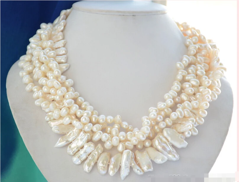 

FREE SHIPPING * Z6339 5strands 25mm white biwa / rice freshwater cultured pearl necklace 19inch