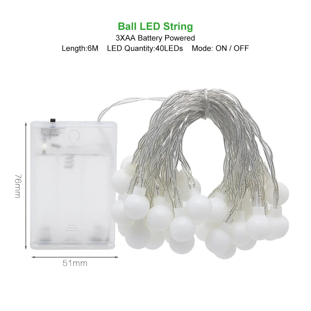 ANBLUB New Year 1.5M 3M 6M LED Ball String Fairy Lights Garland For Christmas Tree Wedding Indoor Holiday Outdoor Decoration