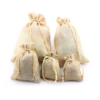 

10pcs/lot 7*9/8*10/10*14/13*18/15*20cm Drawstring Pouch Christmas Wedding Gift Bag Jewelry Storage Linen Flax Fabric Packaging
