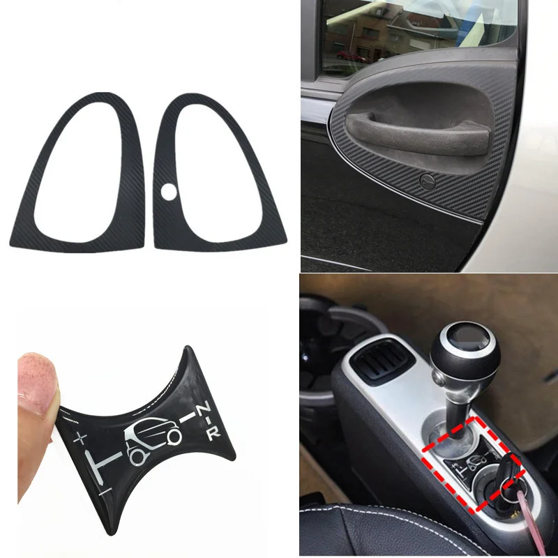 

3D Carbon Fiber Door Handle Cover 3D Gel Gear Shift Knob Panel Protector Car Sticker For Benz Smart Fortwo 451 Brabus 2007-2014