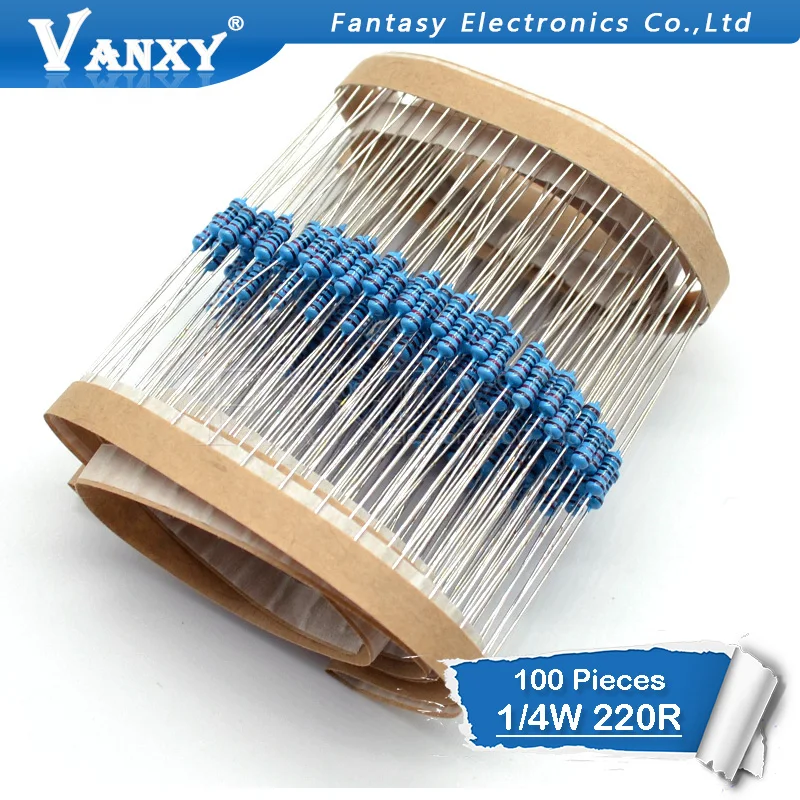 

100PCS 220 ohm 220R 1/4W Metal film resistor 1%