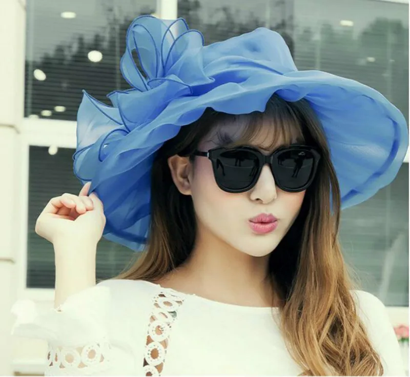 Который в душ мода складной Лето Церкви Hat для женщин широкополая лук Beach Sun Hat Женский Большой полями Свадьба Hat панама