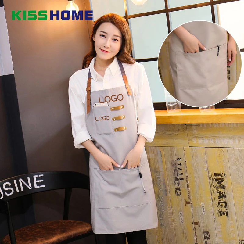 

Fashion Simple Cofffee Shop Apron 3 Color Couple Lovers Customized Polyester Aprons with Pocket for Kitchen Restaurant Canteen