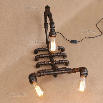 

Water pipes industrial wind iron table lamp bedroom living room desk lamp library reading retro scorpion pipe Table Lamps SG5