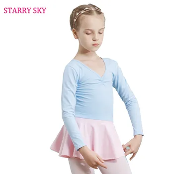 

Children Body Dance Clothes Ballet Dress Long Sleeve Body Practice Cotton Level Examination Serve Kids Show Ballet Siamese Skirt