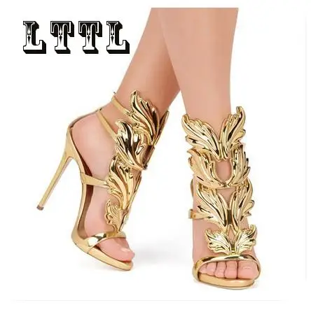 Black Pink Metallic Winged Gladiator Women Sandals 2017 High Heels Brand Sandals Summer Shoes Woman Ladies
