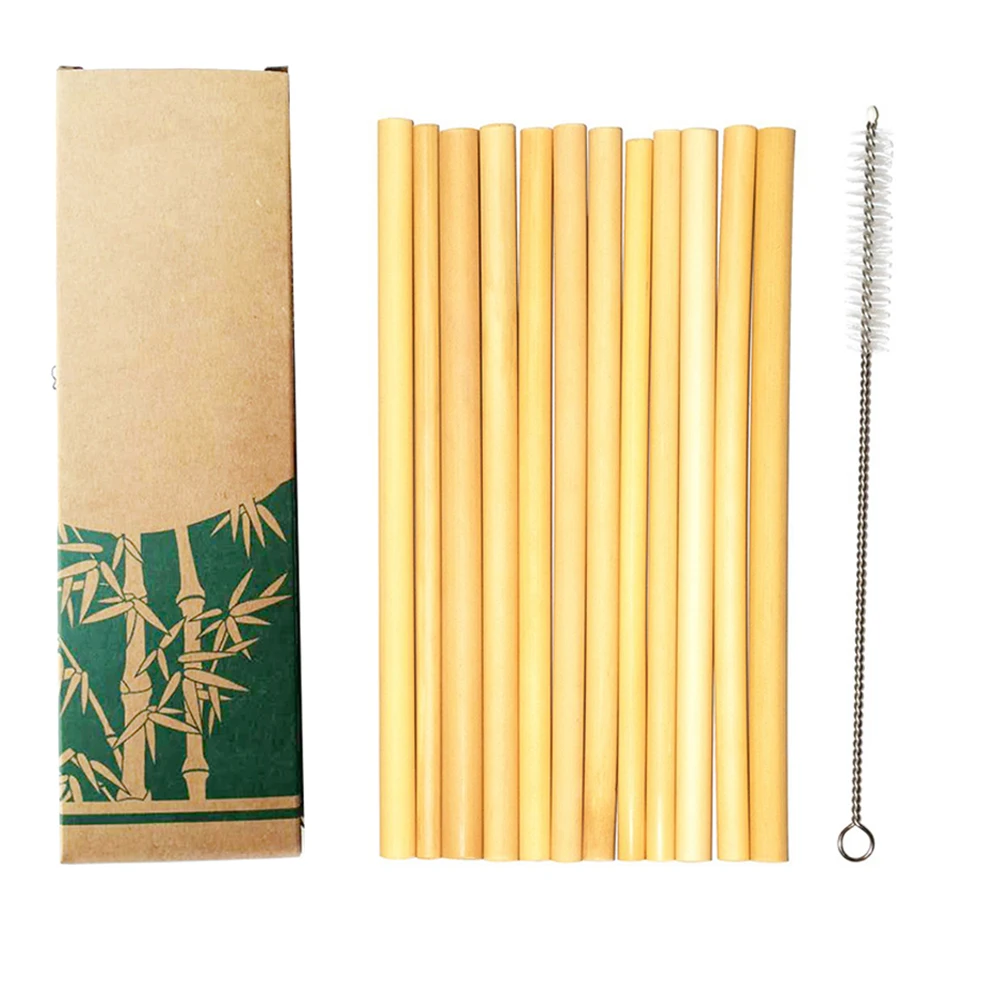 

12Pcs/Set 8inch Bamboo Straw Reusable Drinking Straws with Case Clean Brush Eco-friendly Natural Organic Bamboo Straw drinkware