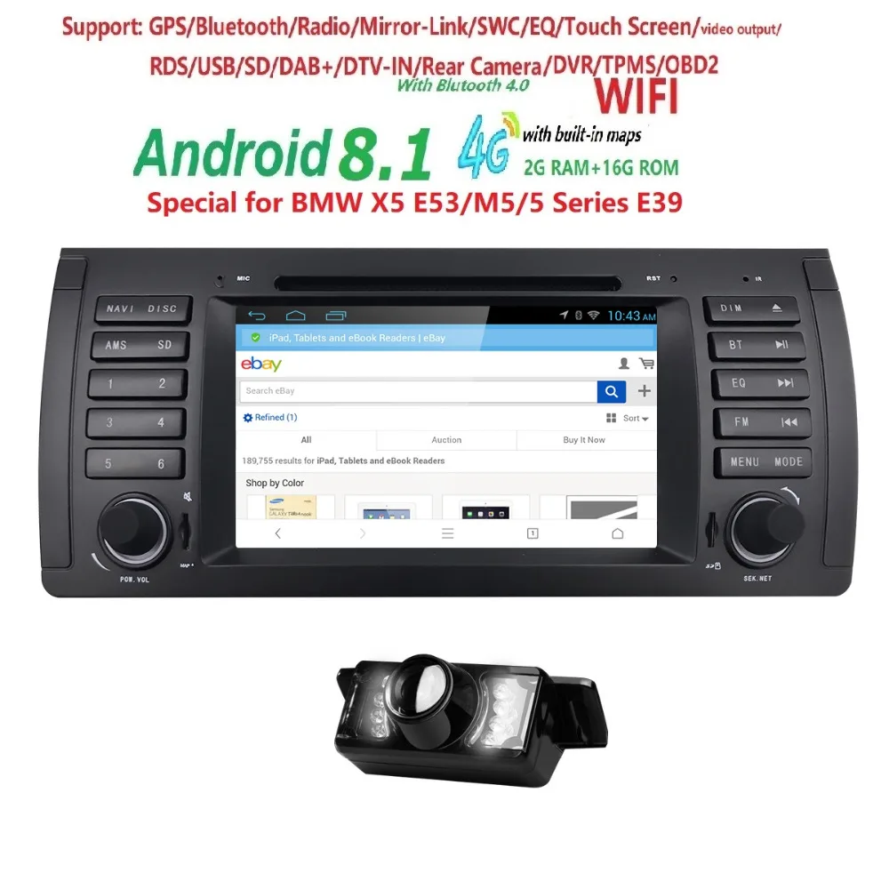 Sale Android 8.1 7"Car DVD Player Quad Core for BMW 5 Series E39 /X5 E53/M5/7 Series E38 Radio/SWC/USB/SD/4G/WIFI/MAP GPS Free Camera 1