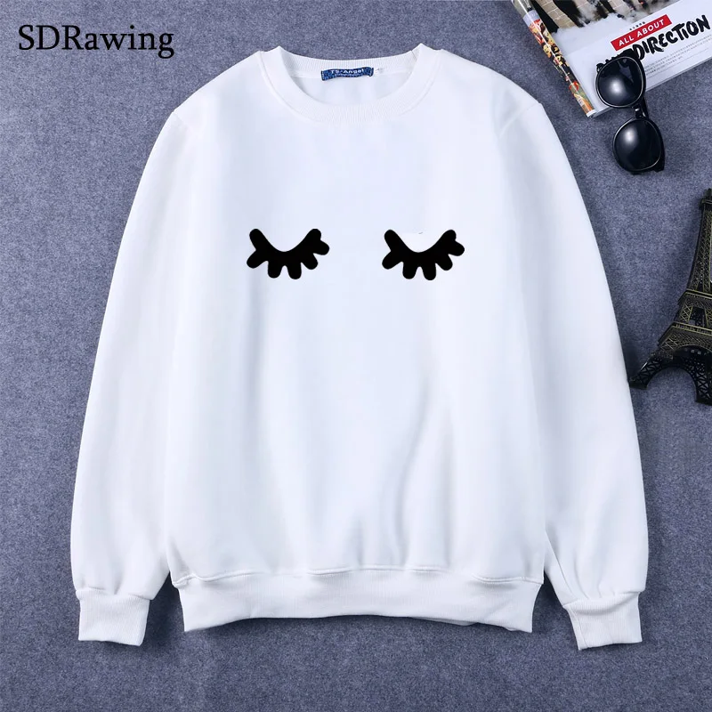 New eyelash pocket print cotton Sweatshirts for Women Tops Casual Brand Graphic Tees Hipster Sweatshirts Femme Womens Clothing New eyelash pocket print cotton Sweatshirts for Women Tops Casual Brand Graphic Tees Hipster Sweatshirts Femme Womens Clothing