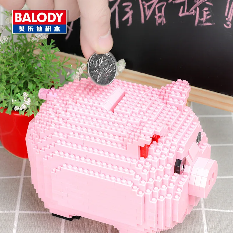 

new Balody 16117 Pink Pig Piggy Bank Money Box 3D Model 1030pcs DIY Diamond Mini Building Nano Blocks Bricks Assembly Toy