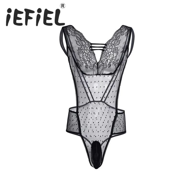Нижнее белье iEFiEL мужское сексуальное цельное прозрачное с сеточкой|Женское и