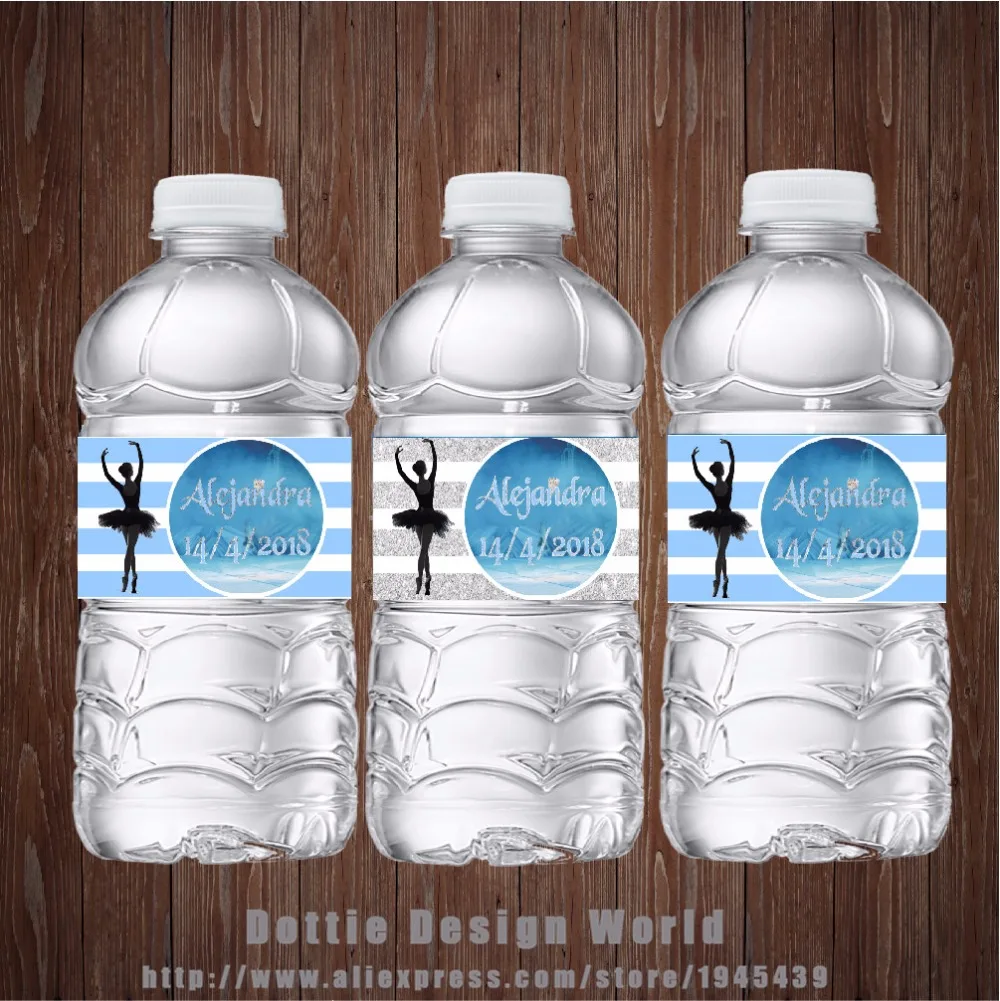 

20 pcs/lot Custom Ballerina Ballet Water Bottle Labels Blue Candy Bar Wrapper Birthday Party Baby shower decoration sticker gift