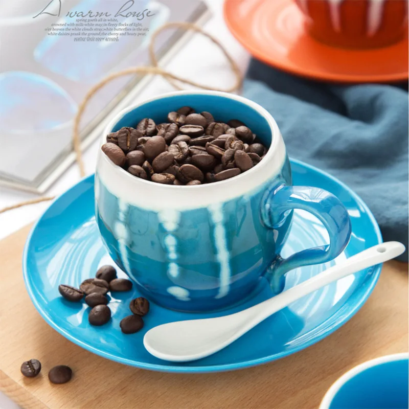 الخزف القهوة كأس الصحن مجموعة المزجج اليد رسمت Coffeeware يتوهم السيراميك كوب شخصية المنزلية مكتب القهوة الكؤوس