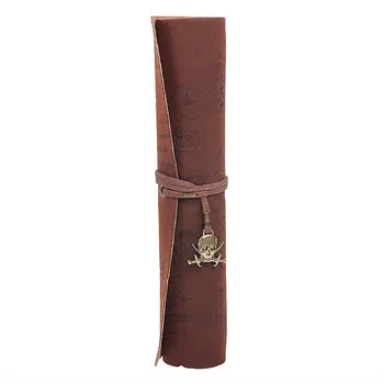 

Retro Pirate Treasure Map Pattern Roll up PU Leather Pencil Case Holder (Skull)