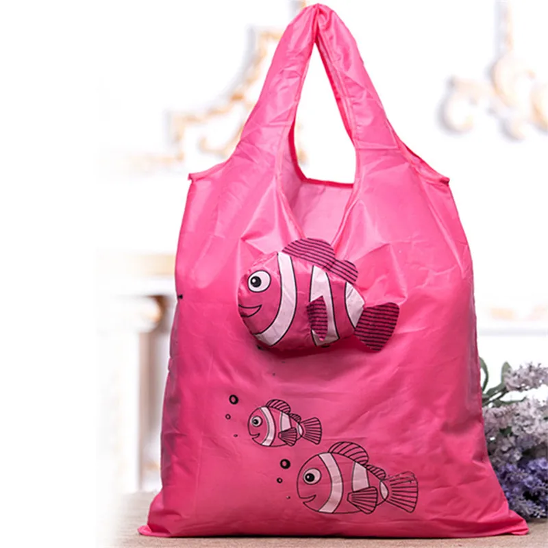 Hot Sale Reusable Eco Friendly Shopping Bags Cute Tropical Fish Foldable Tote Pouch Recycle Storage Handbags Free Shipping
