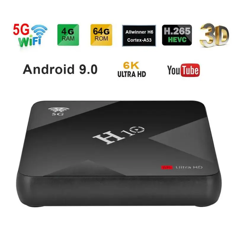 

H10 Android 9.0 Smart TV Box 6K Allwinner H6 Quad Core 4+32/64G Dual Wifi 2.4G/5G USB3.0 Set top box 3D 64bits Media player