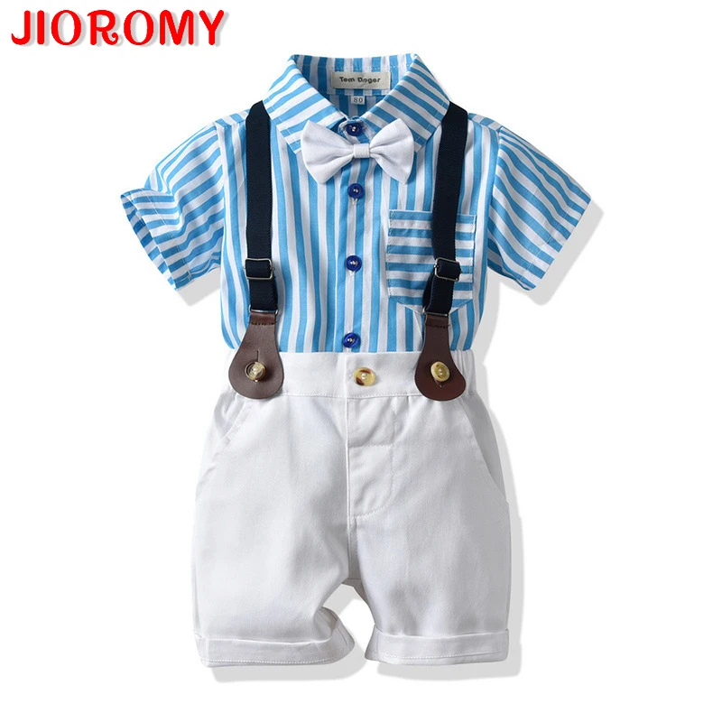 JIOROMY/летние комбинезоны в синюю полоску с короткими рукавами для отдыха и отдыха для мальчиков