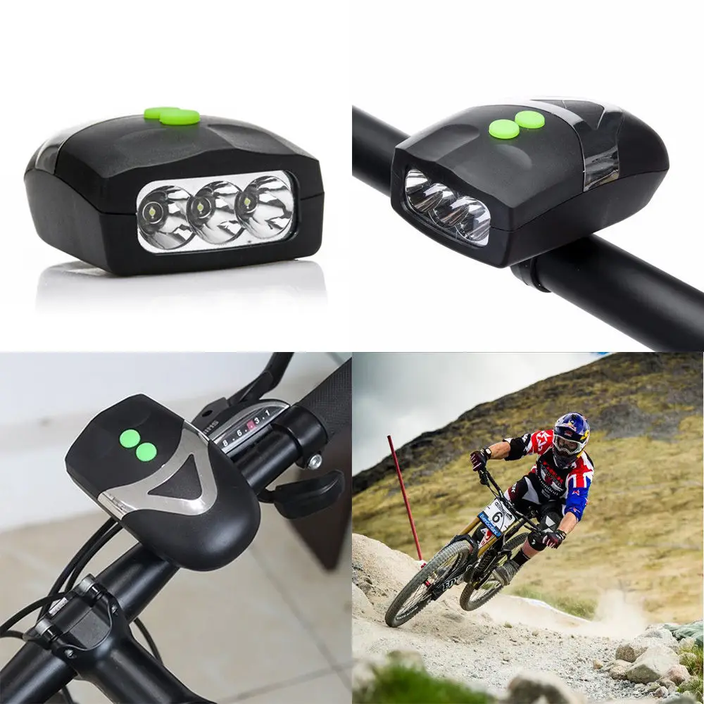 Flash Deal 3 LED Bike Light Set Bicycle Light White Front Head Light Cycling Lamp + Electronic Bell Horn Hooter Siren Waterproof 5