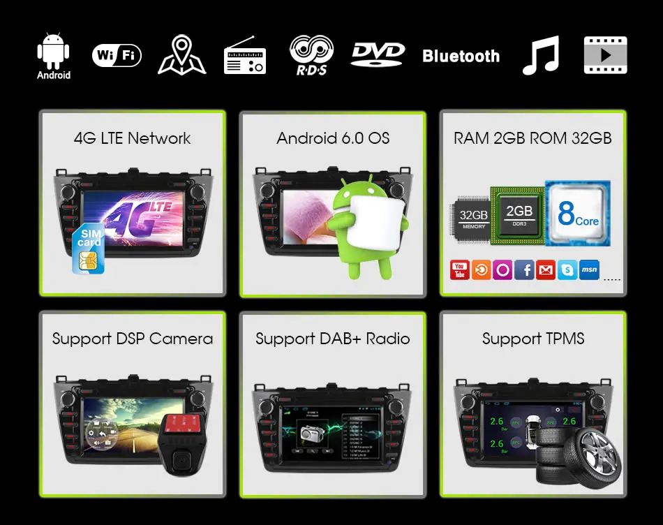 Excellent Ownice C500 Android 6.0 Octa 8 Core 1024*600 Car DVD GPS Navigation for New Mazda 6 2009 - 2011 2GB RAM 32GB ROM 4G SIM LTE 5