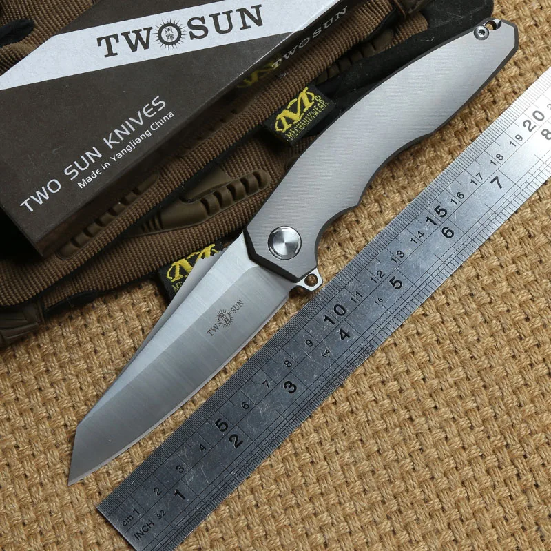 Продажа Два солнца TS27 D2 Flipper мяч brearing складной нож titanium лагерем охота карманные ножи Открытый выживания EDC инструмент