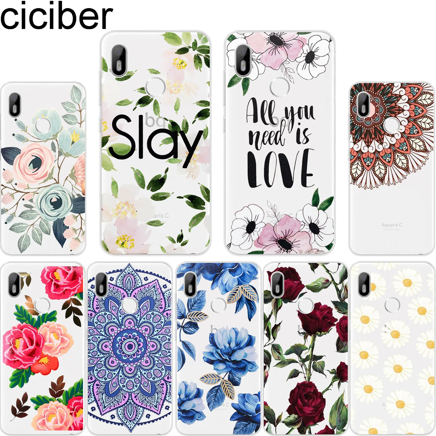 

ciciber Soft Silicone For BQ Aquaris C U2 U X5 V VS X2 X Plus Lite Pro E5 s M5 M5.5 M4.5 E4.5 Phone Cases Clear TPU Coque Floral