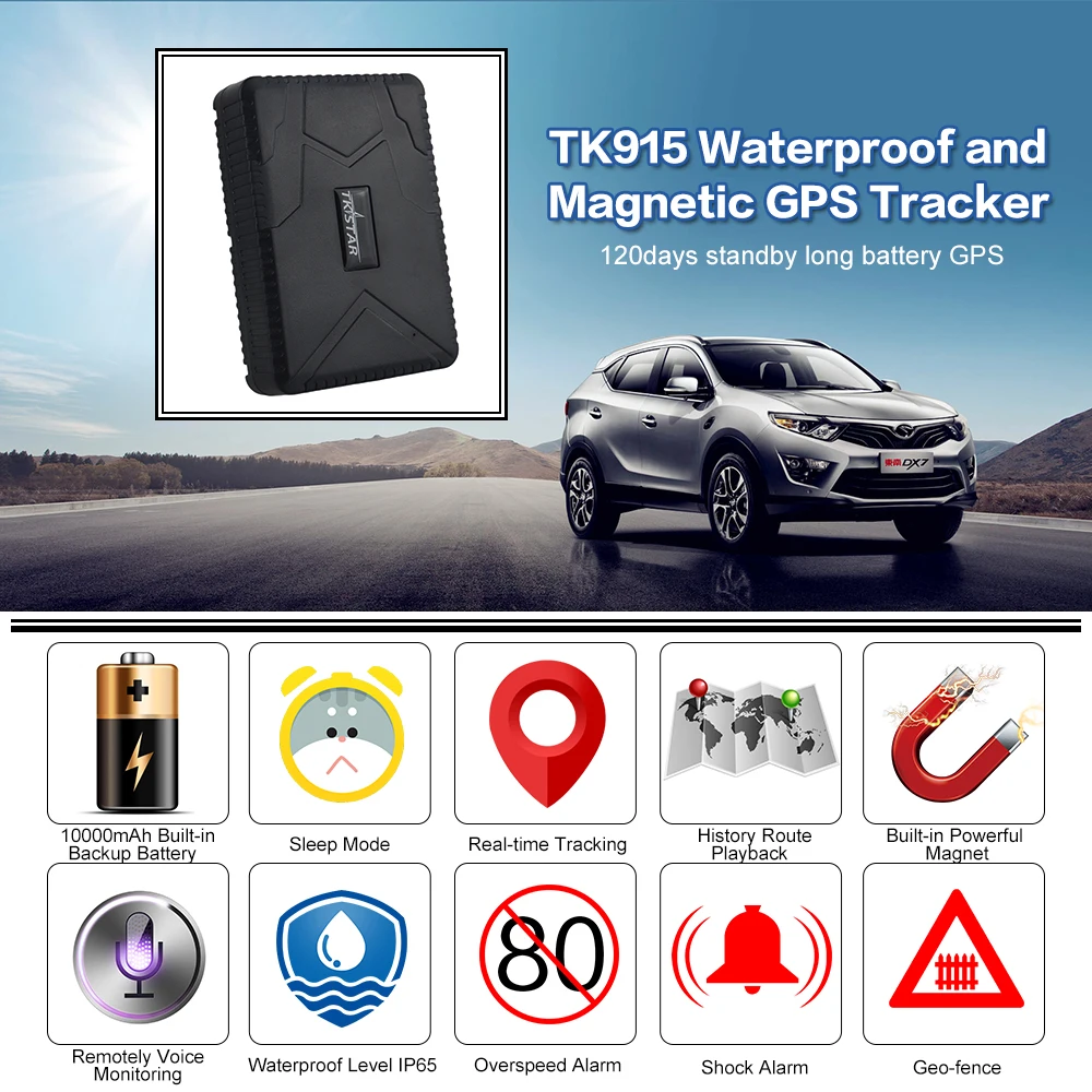 2G Waterproof GPS Car Tracker TK915 12-24v GSM SMS GPRS Strong Magnet locator 90days Standby Vehicle Truck Tracker with free APP mini gps tracker