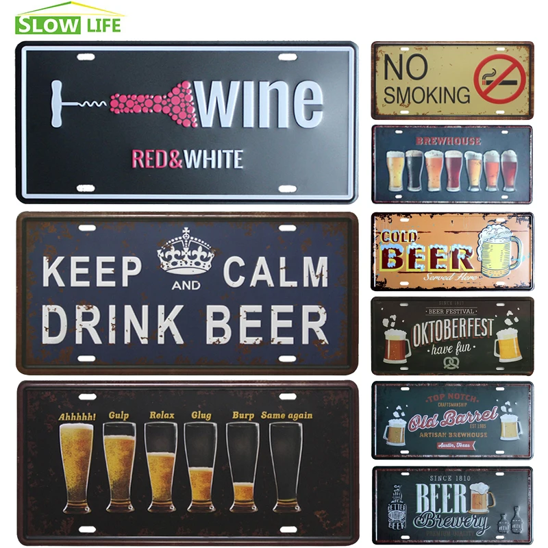 

Drink Beer Process Car Metal License Plate Vintage Home Decor Tin Sign Bar Pub Garage Decorative Metal Sign Art Painting Plaque