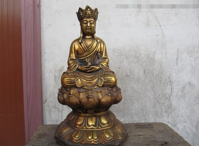 

150624 S1825 China Buddhism Copper Bronze Gild Kshitigarbha Xuanzang King Buddha Statue