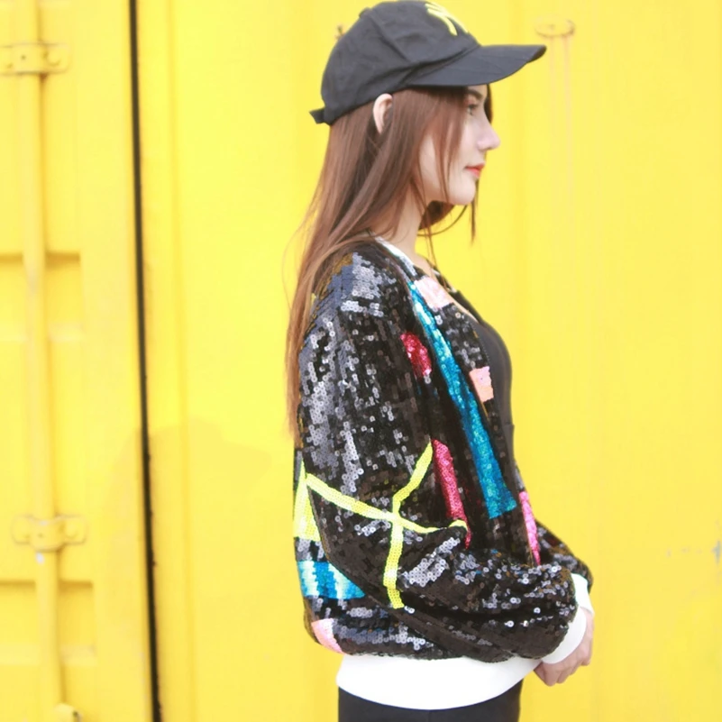 Free Wild Standing Long Sexemara Color Jacket silver Black New Sleeve Sequin Shipping Collar Fashion The qCwXPf