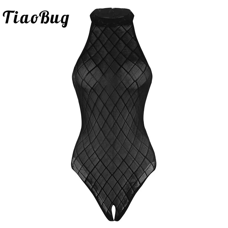 

TiaoBug Women Lingerie Porno Plaid See Through Mesh High Cut Open Crotch Bodysuit Bodystocking Sexy Hot Erotic Fetish Nightwear