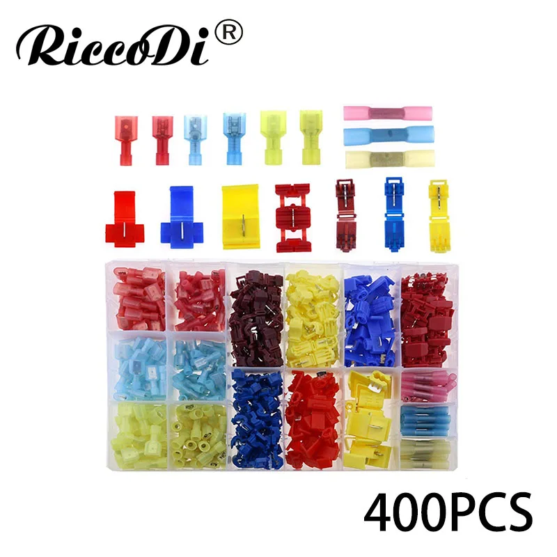 

400pcs 22-10 Gauge Nylon Heat Shrink Waterproof Electrical Insulated Quick Splice Spade Butt T-Tap Crimp Terminals Connector