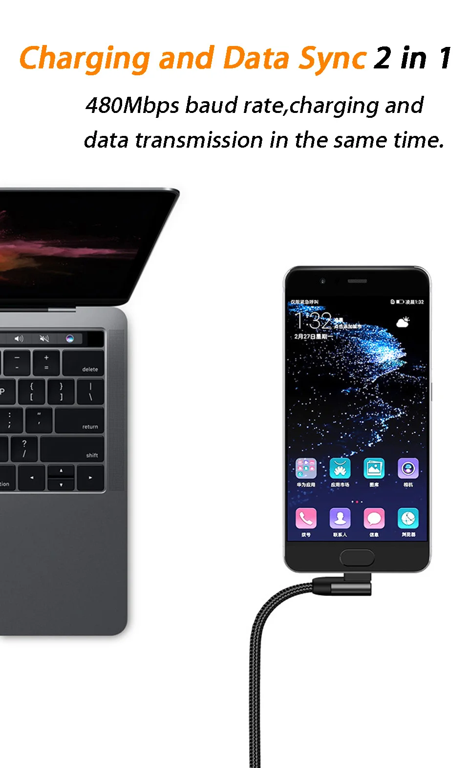 5А USB Type C кабель 90 градусов для быстрой зарядки Qc3.0 Samsung Galaxy Note 9 8 A8 A9 2018 Xiaomi Mi8 Sony Usb