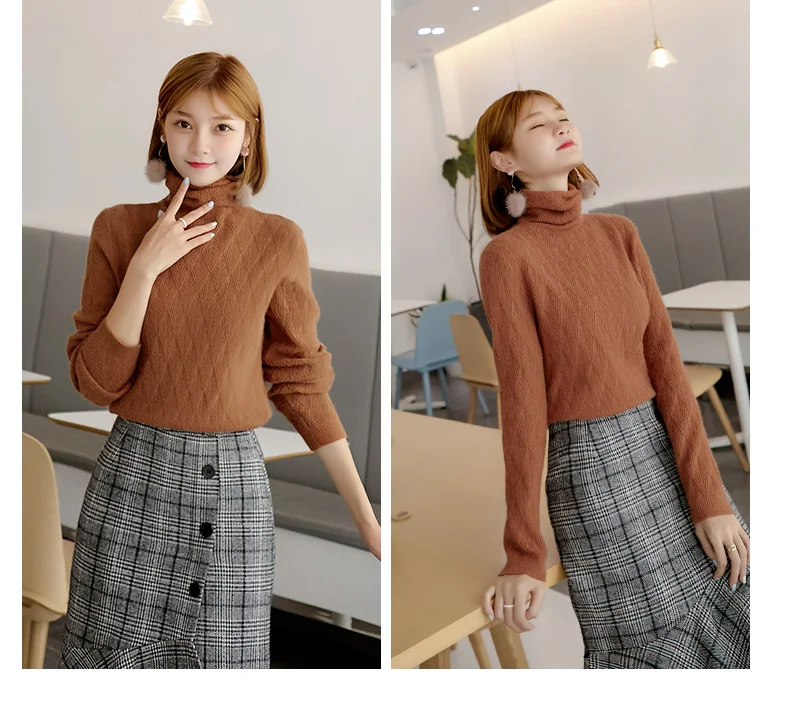 

Women Winter Turtleneck Sweater and Pullovers Warm Twisted Pull Jumpers