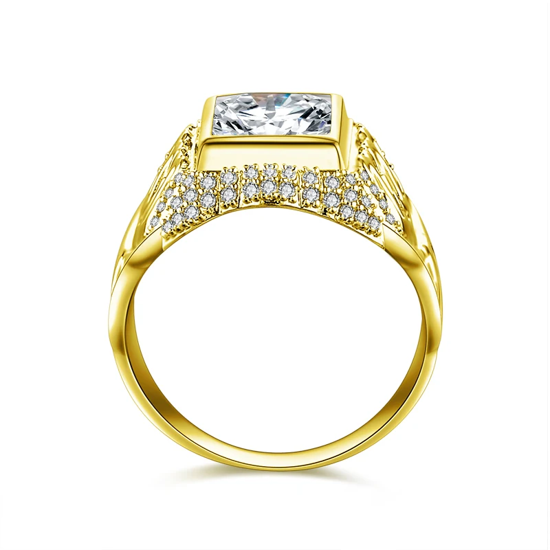 AINUOSHI Роскошная 14K массивная, желтая, Золотая Мужская широкая Обручальная лента 3CT прямоугольной формы SONA бриллиантовое кольцо Мужские свадебные украшения