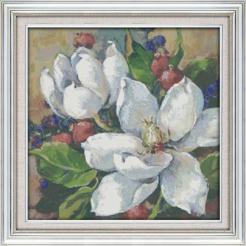

Joy Sunday Elegant Oil painting magnolia DMC Counted Chinese Cross Stitch Kits printed Cross-stitch set Embroidery Needlework