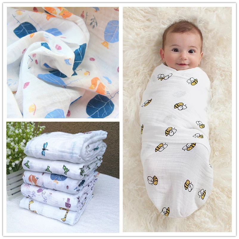 infant Muslin Cotton Soft Newborn Baby Bath Towel Swaddling Blankets