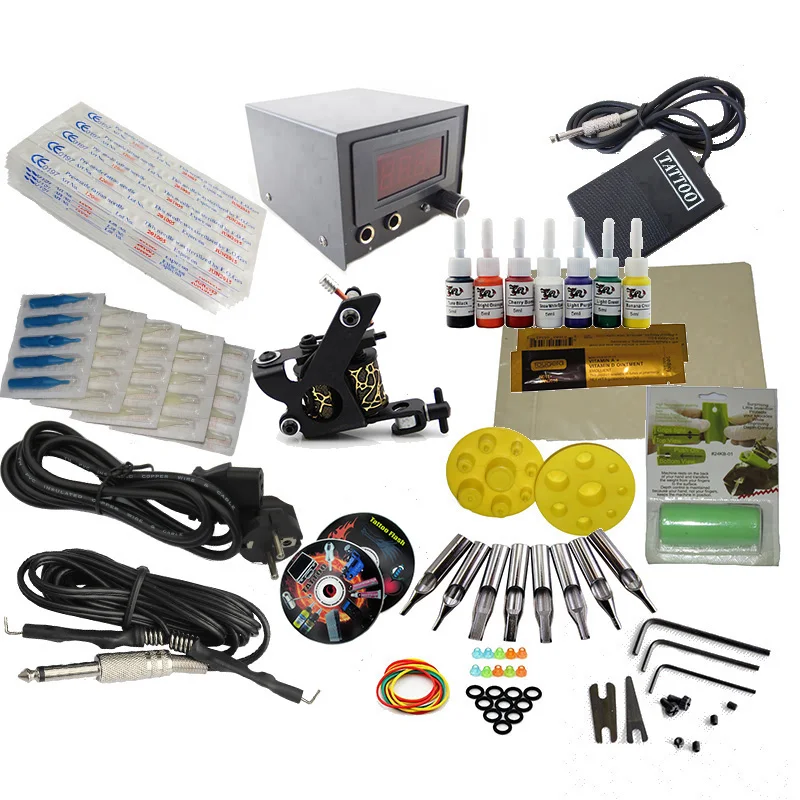 Free Shipping Iron 10warps Coil Cheap Tattoo Machine Set Complete