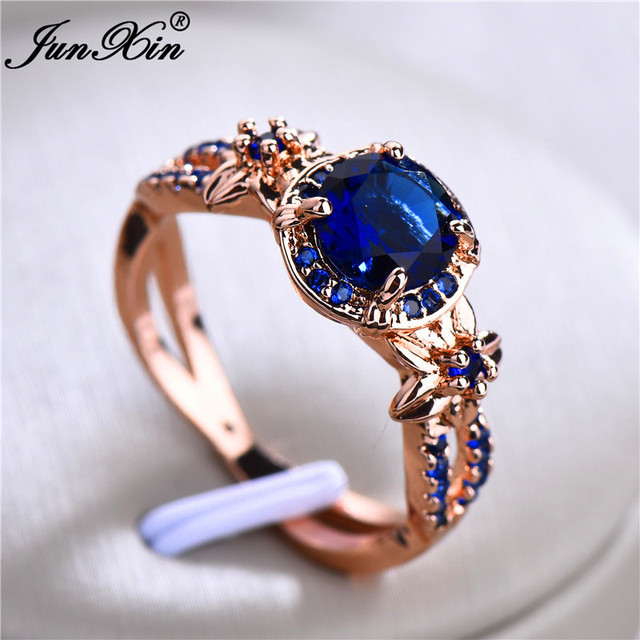 Cute Female Crystal White Blue Green Round Ring Fashion Rose Gold Flower Ring Zircon Stone Engagement Rings For Women
