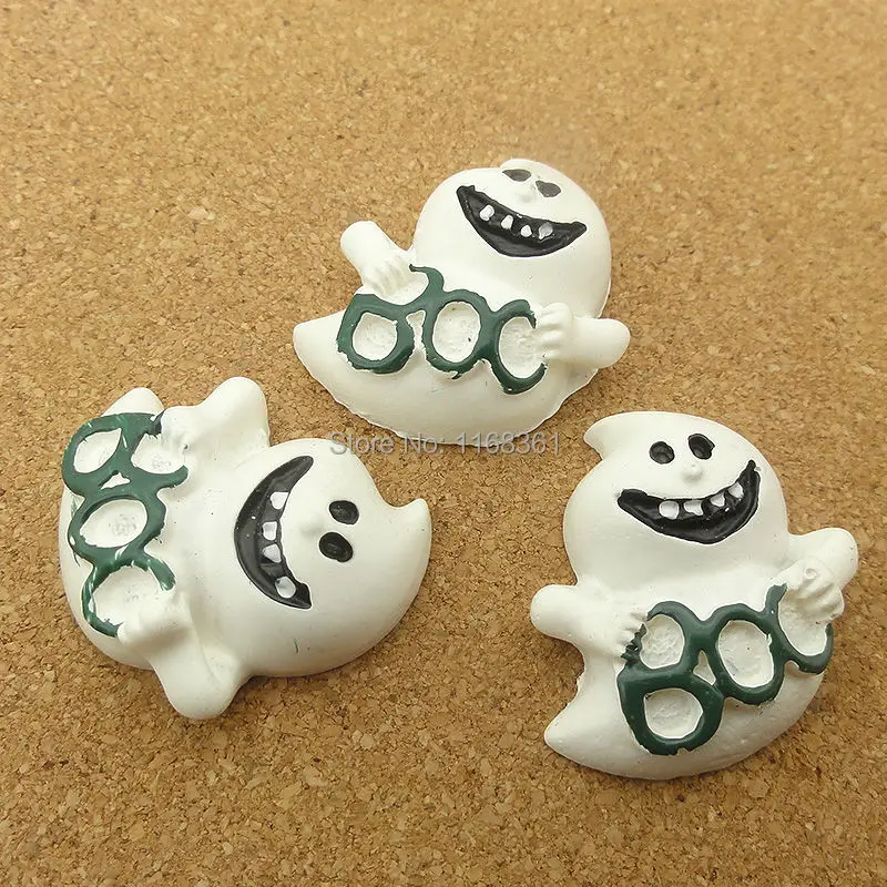 1pcs/lot resin flat back Halloween white ghost cartoon animal 24mm Cabochons Hair Bow Center DIY Christmas decration C114-5