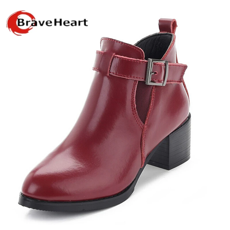 

2016  Europe and America Style Martin Leather Boots  Rough With Pointed Toe England Buckle Woman Shoes 35-39