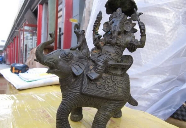 

fast shipping USPS to USA S3257 9 Tibet Bronze Carved Hindustan Elephant Zun plutus God of wealth Buddha Statue