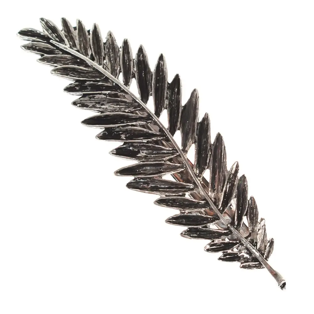 1 Pc Elegant Women Gold Silver Women Feather Leaf Leaves Barrette Hairpin Hair Clip Barrette Headwear Triangle Hair Accessories