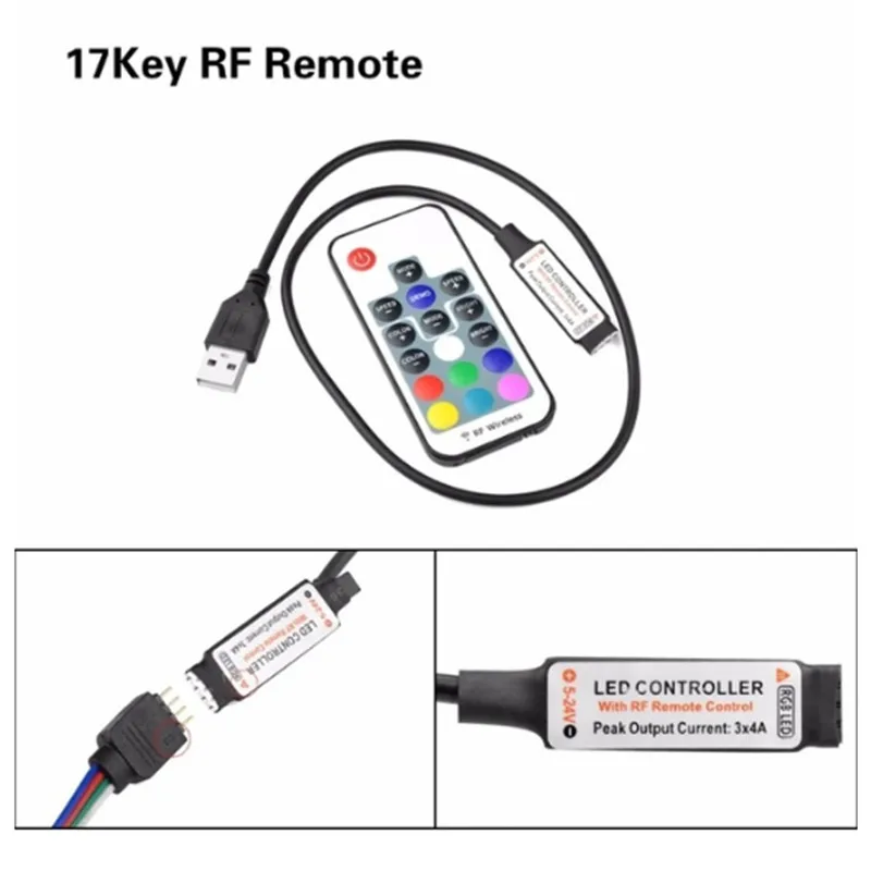 5 в 12 В 24 В Светодиодная лента светильник RGB USB IR RF пульт дистанционного управления 3 ключ 17 ключ 24 ключ пульт дистанционного управления беспроводной диммер для 3528 5050 светодиодный светильник