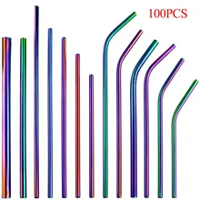 Многоразовые, для питья металлическая соломинка соломинки в цветах радуги, соломы 304 Нержавеющая сталь 16/21/23/26 см Соломки с сумки-органайзеры для щеток