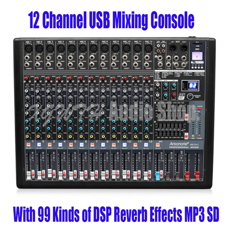 12 Channel Audio Sound Digital Mixer USB MP3 99 DSP Reverb Effects