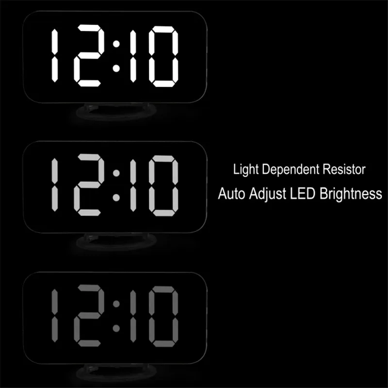 Bonito hogar multifunción LED espejo alarma arte Digital pared reloj puerto moderno espejo electrónico Snooze analógico reloj de mesa regalo Bonito hogar multifunción LED espejo alarma arte Digital pared reloj puerto moderno espejo electrónico Snooze analógico reloj de mesa regalo