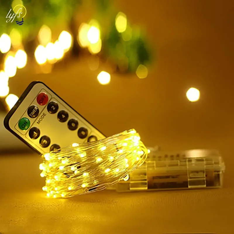 10/20m copper Wire Battery LED String Light with Remote Controller For Wedding Christma Party Holiday Halloween Decoration light