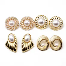 Модные милые белые жемчужные геометрические серьги из сплава