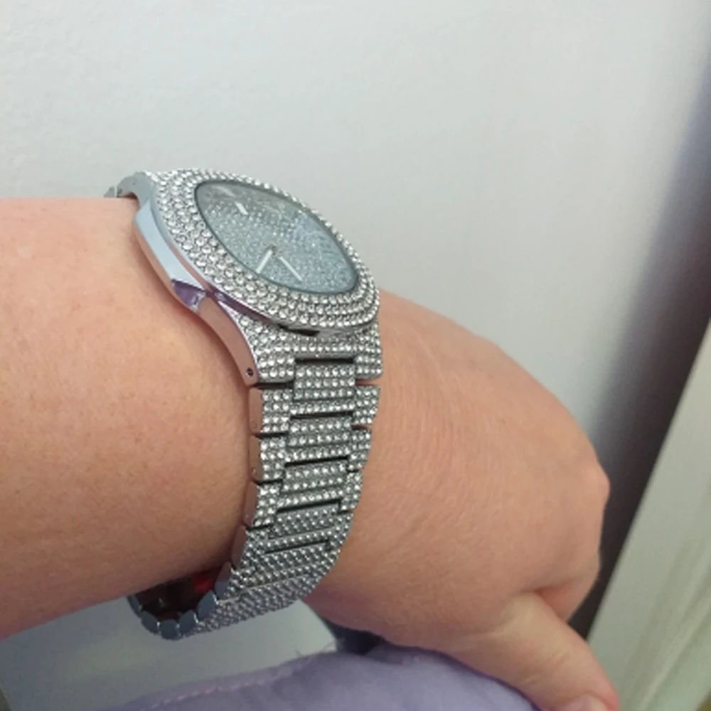 Хип хоп кварцевые часы для мужчин Bling Diamond женские наручные часы женский серебряный тон сталь Группа Relogio Masculino дамы подарок 2019