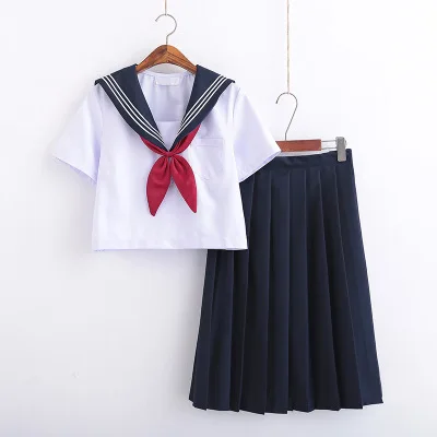 Japanese School Soft Girls JK Uniforms Sailor Suit Women Academic Style Cosplay Costume Blouse Pleated Skirt Suit B65294AD - Цвет: short sleeve